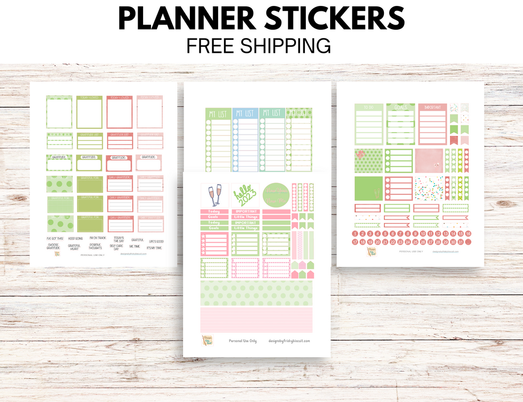 2023 Planner Stickers pink and green Monthly Set